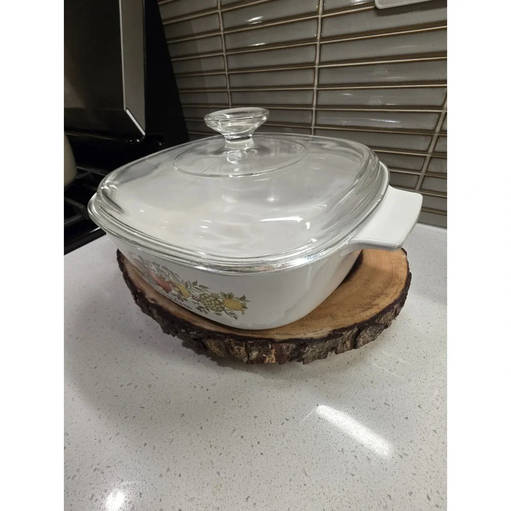 Corning Ware Spice of Life L'Echalote A-8-B Dish w/Clear Pyrex A-9-C Lid 1.4L
